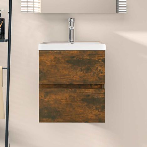 vidaXL Sink Cabinet Smoked Oak 41x38,5x45 cm Engineered Wood (1/5)