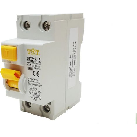 Interruttore magnetotermico differenziale salvavita modulare per quadro elettrico 2 moduli 2P+N 6ka 16 ampere (1/3)