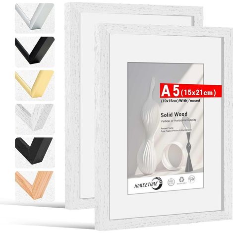 2x Bilderrahmen DIN A5 14,8x21 cm Weiss Holz mit Passepartout für 10x15cm (1/5)