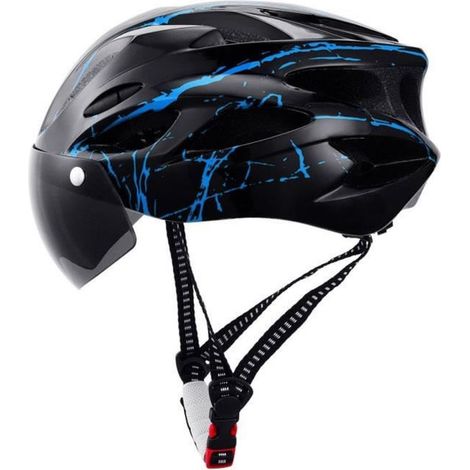 Casque Vélo Adulte Femme Homme avec Visière, Casque pour VTT Vélo Trottinette Électrique avec Tour de Tête 52-62CM, Noir et Bleu (1/4)