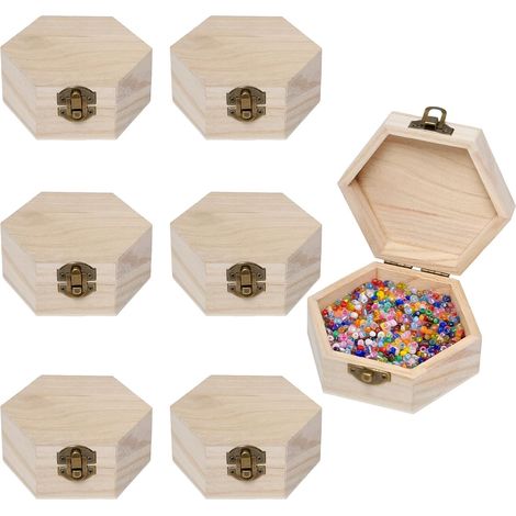 6 Pièces Petite Boîte en Bois Hexagonale à Décorer,11.5x10x5cm Boîte à Bijoux en Bois Brut non Peint,Boîte Rangement Bijoux avec Couvercle pour DIY Décoration et Rangement (1/5)