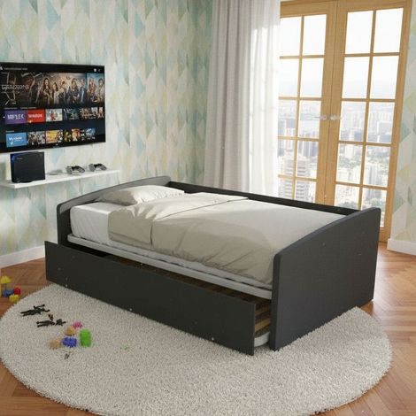 Divano letto 1 piazza e mezza con secondo letto estraibile - Ideale per camerette - Basalto