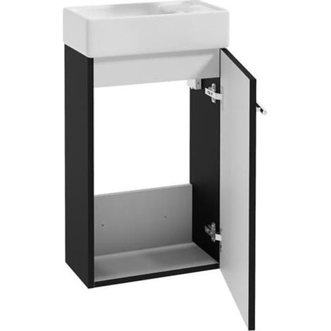 Meuble de salle de bains suspendu avec vasque noire de 40 cm et robinet noir de petite taille (1/5)