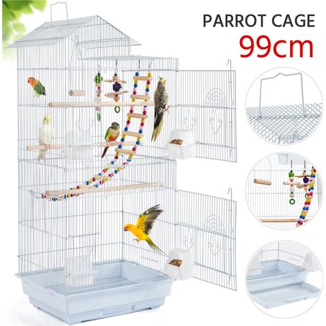 Yaheetech – Cage pour oiseaux intérieure avec 3 jouets, 4 mangeoires, 3 perchoirs, balançoire – Métal peint – 46 x 35,5 x 99 cm – Espacement 1,3 cm