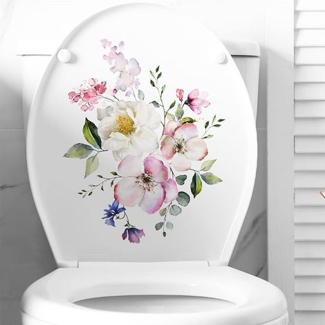 Adhesivo floral de 23,5 × 29 cm para asiento de inodoro, también apto para nevera/muebles, con estampado floral.