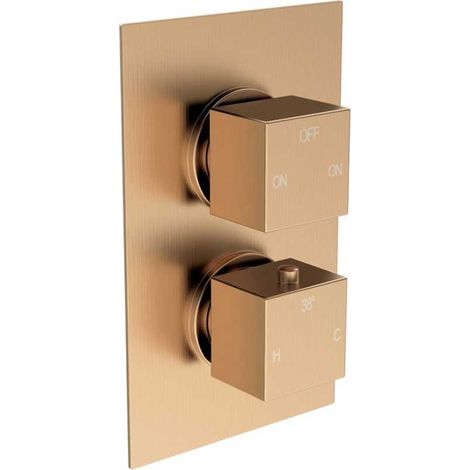 Signature React Thermostatic 2 Outlet Concealed Shower Valve Dual Handle - Brushed Bronze