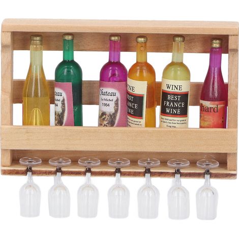 Lot de 6 bouteilles de vin miniatures avec casier en bois, accessoires réalistes cuisine pour maison de poupée échelle 1/12, décoration intérieure (1/5)