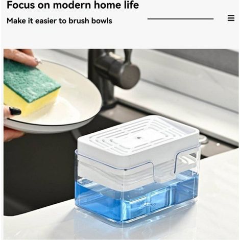 2X Distributeur de Savon pour Évier de Cuisine, Distributeur de Savon à Vaisselle, Presse à Savon avec Éponge, Récipient pour (1/5)