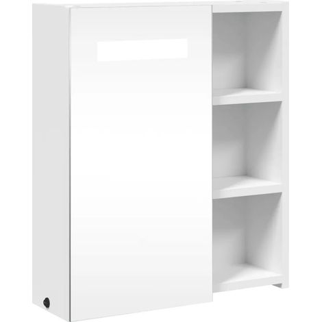 Armoire de salle de bain murale épurée rangement avec LED 45 x 13 x 52 cm en bois blanc (1/5)
