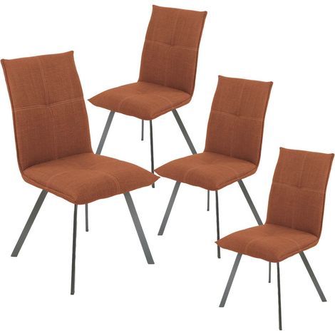 BISPO - Lot de 4 Chaises Tissu Texturé Coloris Brique Terracotta (1/4)