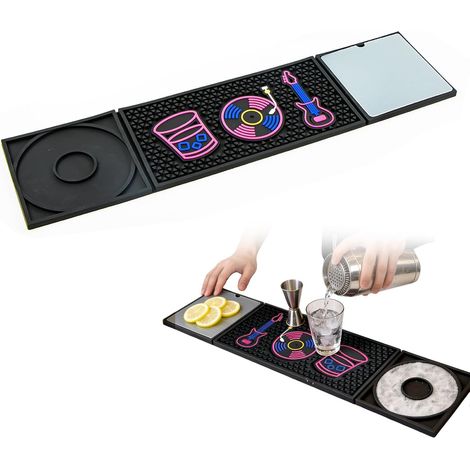 Tapis de Bar, Tapis Egouttoir Vaisselle, Tapis Vaisselle Comprend Un Plateau pour Le Sucre et Le Sel avec Une Planche à Découper, Convient pour Les Bars à Domicile, Les Pubs, Le Camping et Les Fêtes (1/5)