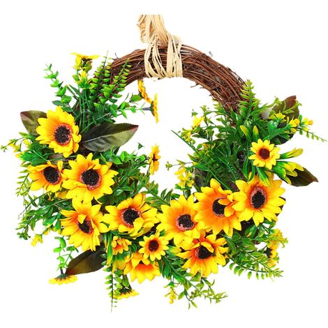 Couronne De Tournesol - Fausses Plantes Vertes Pour Décoration Intérieure Et Extérieure - 40 X 30 Cm - 1 Pièce (1/5)