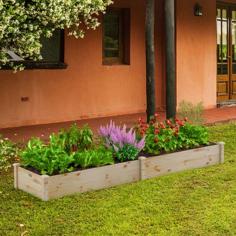 Carré Potager de Jardin Rectangulaire en Bois de Sapin 240x60x25CM Jardinière Surélevée avec Base Ouverte pour Fruits Légume (1/2)