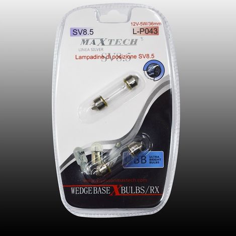 TRADE SHOP - Lampadine Di Posizione Sv8.5 Lampadine Ultra Luminose Maxtech L-p043 12v-5w/36mm -