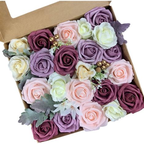 Fleurs Artificielles Fausses Fleurs Rose pour DIY Mariage Bouquets Centres de Table Dispositions Fête Domicile Décorations (Mauve Rose) (1/5)