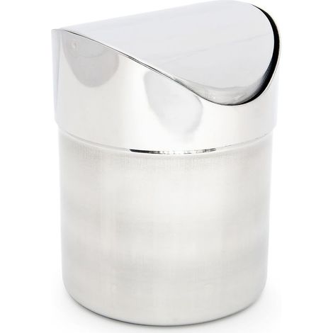 Poubelle de table, 1,2 L, corbeille cosmétique, couvercle basculant, HxD : 15,5 x 12 cm, en inox, argenté (1/5)