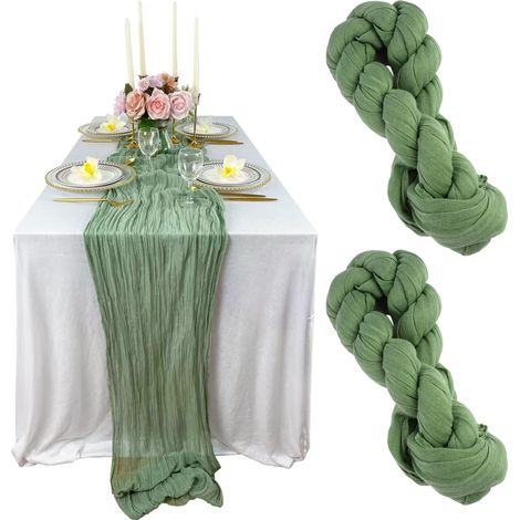 2 Pièces Chemins de Tables en étamine Vert Sauge, 90 x 300 cm Chemin de Table Rustique en Gaze, Chemins de Tables en Tissu à Fromage, Tissu au Cheese Table Runner Sage Green, pour Mariages, Fêtes (1/5)