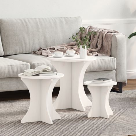 Mesa de Café 3 pcs Blanco 46 x 46 x 47 cm Madera maciza de pino vidaXL (1/5)