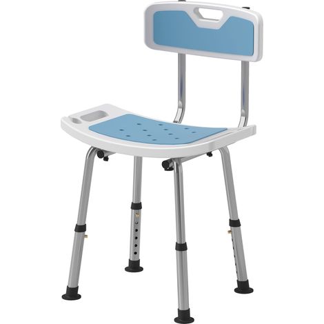 Sedia da doccia per anziani 51,5 x 49,5 x 68,5-81 cm 6 altezze antiscivolo maniglia moderna in alluminio azzurro 210000889