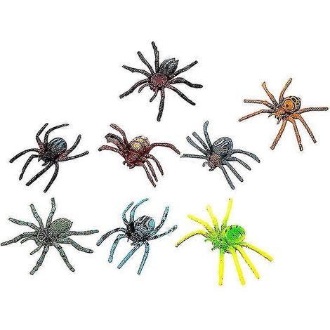 8 arañas de plástico de juguete para Halloween, ideales para decoraciones de Halloween. (1/3)
