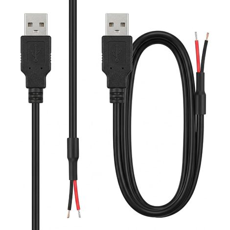 Cable Alimentation Usb, Câble D'Alimentation Réparation En Cuivre 22AWG 2Pcs, Câble USB Nu À 2 Broches, Cordon USB Pour Soudure DIY, Bobine Pour Câble Usb, Rallonge Réparation Appareil (1/5)