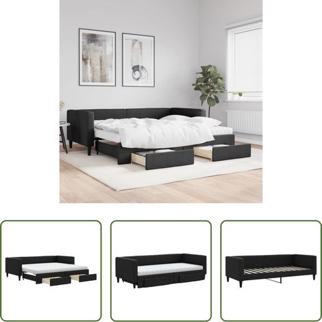 vidaXL Doppelbett - Tagesbett Ausziehbar mit Schubladen Schwarz 90x200 cm Stoff (1/5)