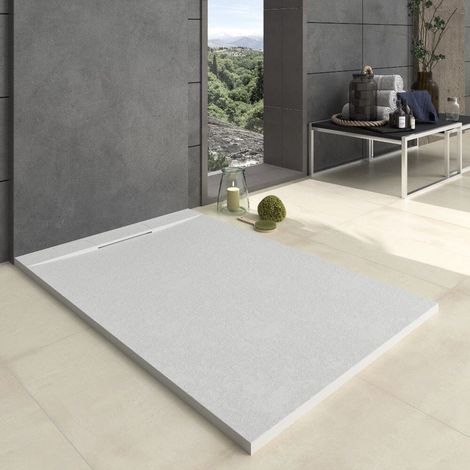 Receveur de douche 80x150 cm extra plat en résine minérale VORTEX blanc (1/5)