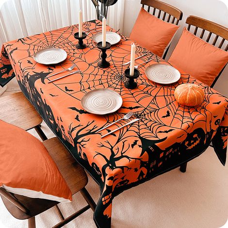 Teufels-Tischdecke für Halloween, 140 x 180 cm, gruselige Kürbis-Tischdecke, Halloween-Tischdecke, geeignet für Halloween- und Partydekorationen in Restaurants und Küchen. (1/4)