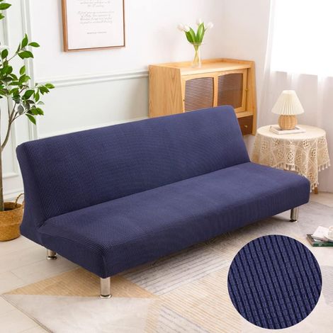 Housse jacquard à carreaux extensible sans bras, lavable antidérapante, bleu marine, 190-210 cm