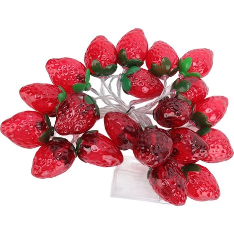 Lichterkette mit Früchtemotiven, 20 LEDs, 3 m, beleuchtete Erdbeeren, batteriebetrieben, Dekoration für drinnen und draußen, Hochzeit/Geburtstag (warmes Licht, keine Batterien erforderlich) (1/5)