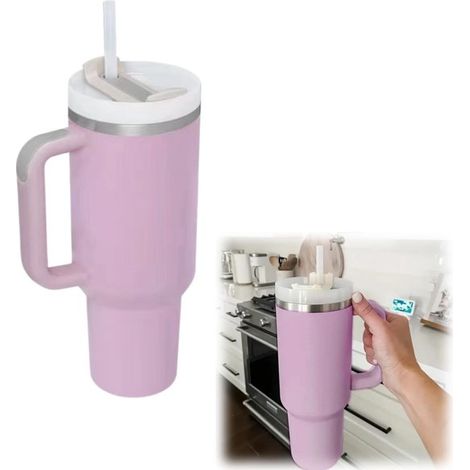 Gobelet isotherme 1,2 L avec paille et poignée - gourde inox double paroi, violet clair (1/5)