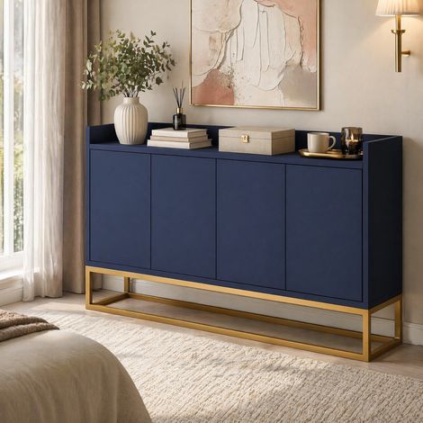 MEUBLIV Buffet 4 portes bleu marine 120 cm – étagères réglables et ouverture push (1/5)