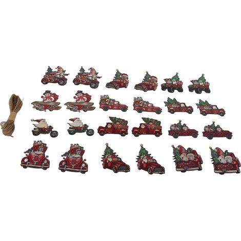 Lot de 24 ornements en bois pour Noël, tranches de bois suspendues avec motif camion rouge, décoration pour sapin de Noël (1/5)