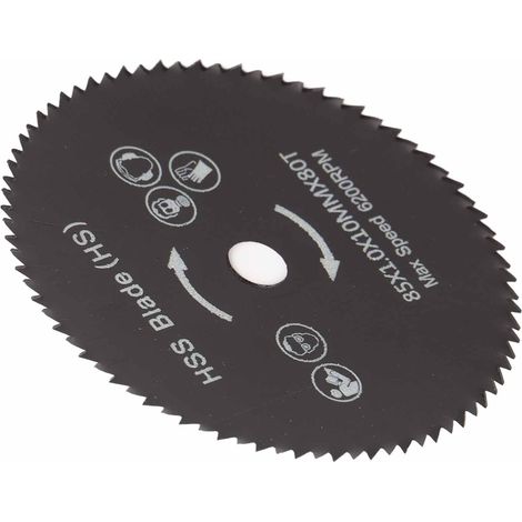 Lame de scie circulaire en acier inoxydable de 85 mm, 80 dents, pour la coupe du bois. Diamètre d'alésage : 10 mm. (1/5)