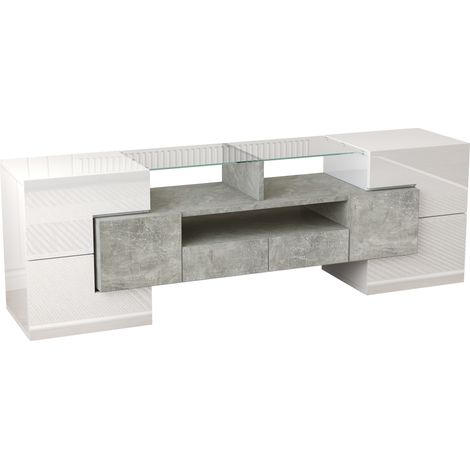 TV-Lowboard in Weiß Hochglanz, 145 cm, mit LED HOMVRA (1/5)