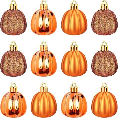 Lot de 12 décorations citrouilles – Boules citrouilles pour Halloween à finitions brillantes et mates (1/5)