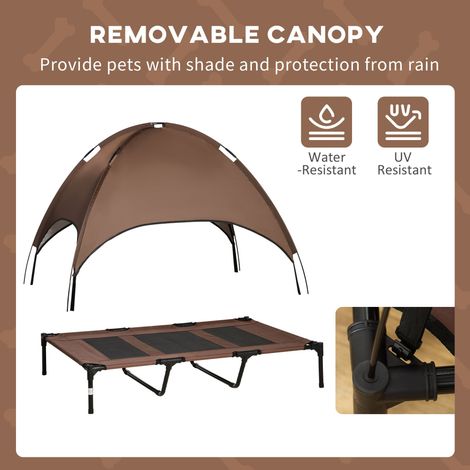Lit surélevé portable pour chien avec auvent pour chiens XL, 122 x 91 x 109 cm, couleur café, pour intérieur et extérieur (1/5)