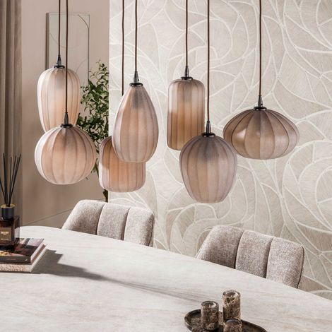 Suspension 7 lampes 96x35x150 cm en verre givré brun mat - TUNKA