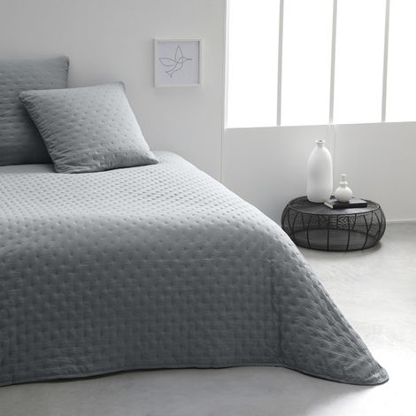 Couvre lit + 2 taies d'oreillers "Essential" à motifs embossés - Gris acier - 240 x 260 cm - Livraison gratuite
