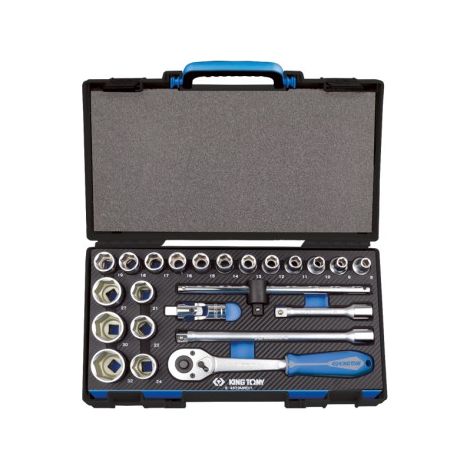 Coffret cliquet et douilles 1/2" – 23 pièces 8-32mm – Module EVA pour rangement optimisé – Cliquet réversible avec angle de reprise 11° – King Tony (1/6)