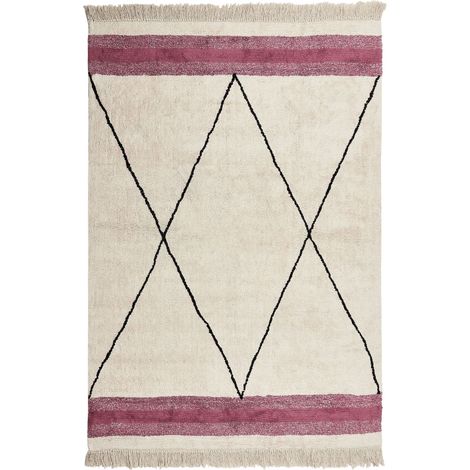 Tappeto in cotone con frange motivo geometrico 140 x 200 cm beige e rosa Afsar