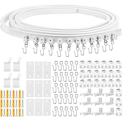 Tringle à rideau incurvée 5 mètres avec rouleaux silencieux, tringle flexible, support de plafond pliable, séparateur de rideau, rail de fenêtre souple et accessoires à crochets (1/4)