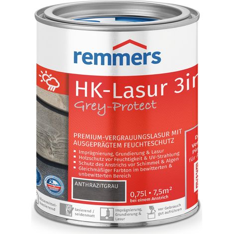 Remmers HK-Lasur 3in1 Grey-Protect anthrazitgrau, 0,75 Liter, Holzlasur für Vergrauung außen, 3 Holzschutz Produkte in einem, Feuchtigkeit- und UV-Schutz (1/6)