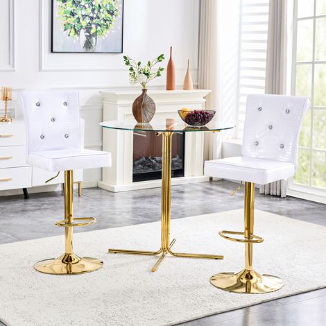 Chaise de salle a manger en PVC blanc effet crocodile, elegante, details cristal et montage facile,55×42×125cm (1/5)
