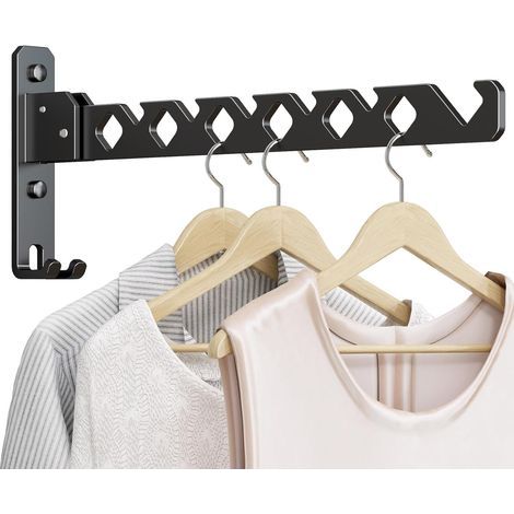 Cintre Mural Pliable Noir Mat - Séchage Vêtements Buanderie Petit Espace (1/5)