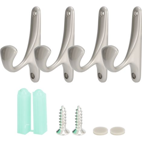 Lot de 4 crochets muraux en alliage de zinc pour serviettes, chapeaux et vestes, rangement mural, finition chromé nacré (SPN0001) (1/5)
