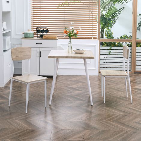 Ensemble table à manger carrée 3 pièces avec 2 chaises cuisine salle à manger plateau MDF châssis métal blanc