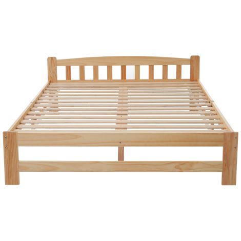 Lit double en pin naturel 140x200 cadre robuste pied central renforcé