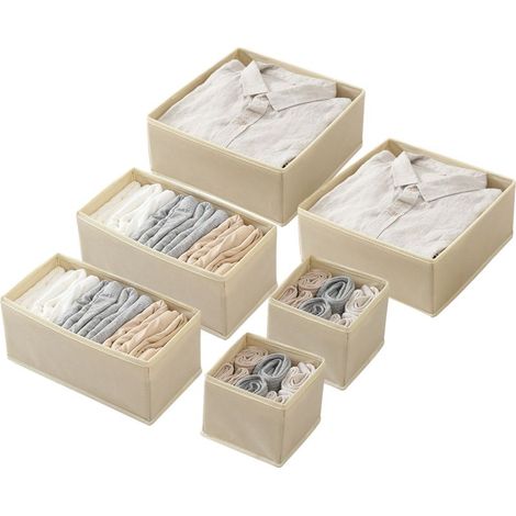 Set mit 6 faltbaren Stoffboxen zur Aufbewahrung von Kleidung, Dessous und Socken (1/4)