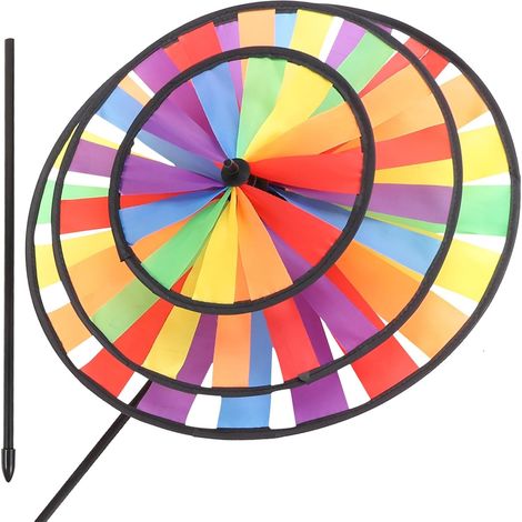 Moulin à Vent Arc-en-Ciel Grand Taille en Tissu 3 Couches, Décoration Extérieure Rotative pour Jardin, Décoration Éolienne Extérieure Colorée, Accessoire Décoratif Jardin (1/5)